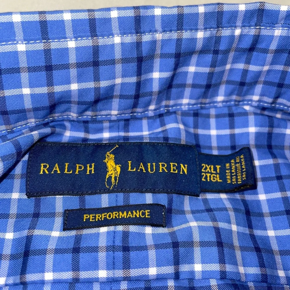 Ralph Lauren Performance Blue Plaid Button Down Shirt Mens 2XLT Tall Stretch